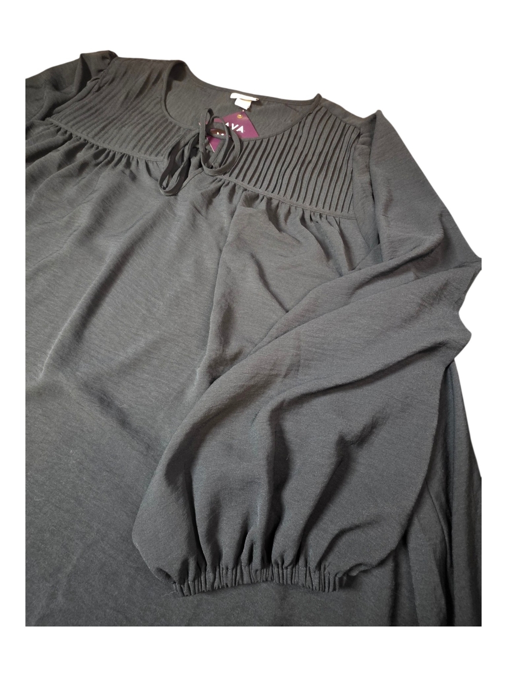Ava & Viv NWT Black Pintuck Peasant Blouse Plus Size 4X Boho Long Sleeve Top